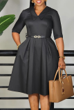 Elegant Solid Color With Belt V Neck Long Dresses