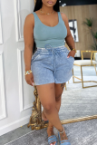 Casual Solid Color Draw String Pocket U Neck Sleeveless Two Pieces