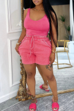 Casual Solid Color Draw String Pocket U Neck Sleeveless Two Pieces