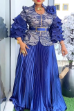 Elegant Solid Color With Belt Pleated Flounce V Neck Plus Size Two Pieces