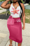 Sexy Print Patchwork V Neck Sleeveless Two Pieces