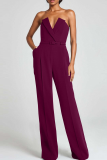 Casual Solid Color With Belt Strapless Regular Jumpsuits