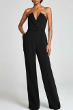 Casual Solid Color With Belt Strapless Regular Jumpsuits