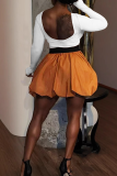 Casual Solid Color Patchwork O Neck Long Sleeve Two Pieces