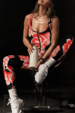 Sexy Print Zipper U Neck Skinny Jumpsuits