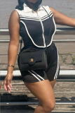 Casual Sportswear Solid Color Patchwork Conventional Collar Sleeveless Two Pieces