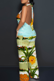 Casual Print Backless Halter Loose Jumpsuits