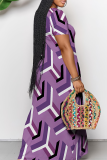 Casual Print Patchwork Off Shoulder Long Dresses