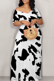 Casual Print Patchwork Off Shoulder Long Dresses