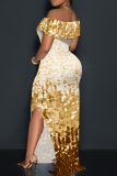 Casual Print Slit Off Shoulder Long Dresses
