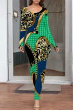 Casual Print Patchwork O Neck Long Dresses