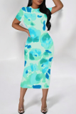 Casual Print Patchwork O Neck Long Dresses
