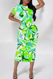 Casual Print Patchwork O Neck Long Dresses