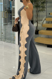 Casual Fringed Trim Hollow Out U Neck Regular Jumpsuits