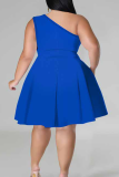Casual Solid Color Patchwork Oblique Collar A Line Plus Size Dresses