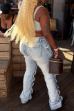 Casual Solid Color Pocket Mid Waist Loose Denim Jeans