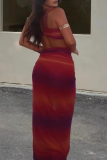 Sexy Print High Slit Spaghetti Strap Sleeveless Two Pieces