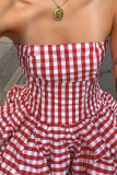 Sexy Plaid Backless Strapless Tops