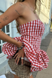Sexy Plaid Backless Strapless Tops
