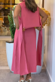 Casual Solid Color Buckle Strap Design Turndown Collar Long Dresses