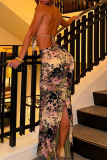 Sexy Print Patchwork Slit O Neck Sleeveless Two Pieces