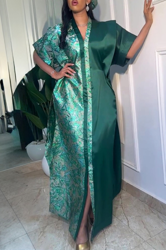 Casual Print Beading V Neck Long Dresses