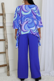 Casual Print Patchwork O Neck Three Quarter Two Pieces