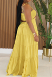 Casual Solid Color Hollow Out Spaghetti Strap Long Dresses