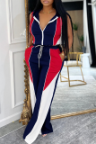 Casual Zipper Contrast Zipper Collar Sleeveless Two Pieces