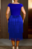 Elegant Solid Color Fringed Trim Asymmetrical Collar Long Dresses