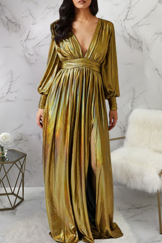 Prom Solid Color High Slit Deep V Neck Evening Dresses
