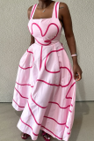 Casual Print Pocket Square Neck Long Dresses