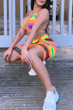 Sexy Print Backless Strap Design Halter Sleeveless Two Pieces