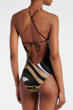 Sexy Print Patchwork Spaghetti Strap Skinny Bodysuits