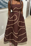 Casual Print Pocket Square Neck Long Dresses
