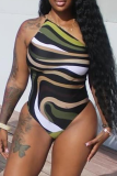 Sexy Print Patchwork Spaghetti Strap Skinny Bodysuits