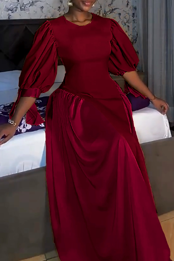 Elegant Solid Color Strap Design O Neck Long Dresses