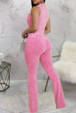 Casual Solid Color Patchwork Turndown Collar Sleeveless Two Pieces