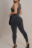 Casual Solid Color Strap Design V Neck Skinny Jumpsuits
