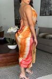 Sexy Tie Dye Backless Halter Irregular Dresses