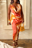 Sexy Tie Dye Backless Halter Irregular Dresses