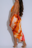 Sexy Tie Dye Backless Halter Irregular Dresses