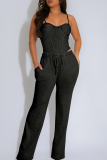 Casual Solid Color Draw String Spaghetti Strap Sleeveless Two Pieces