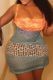 Sexy Print Square Neck Wrapped Skirt Dresses