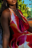Sexy Print Backless V Neck Long Dresses