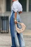 Casual Contrast High Waist Loose Denim Jeans