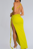 Sexy Solid Color High Slit Ruched Strapless Long Dresses