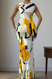 Elegant Print V Neck Long Dresses