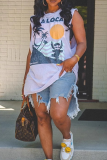 Casual Solid Color Fringed Trim Irregular Mid Waist Loose Denim Shorts