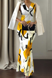 Elegant Print V Neck Long Dresses